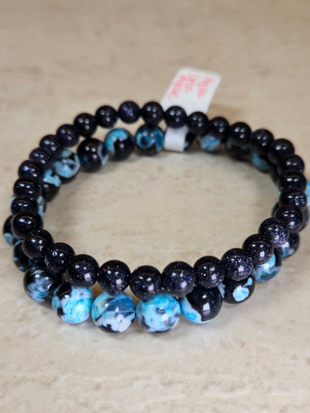 Orca Agate & Blue Sandstone Bracelet Set Boho Crystal 6mm 8mm